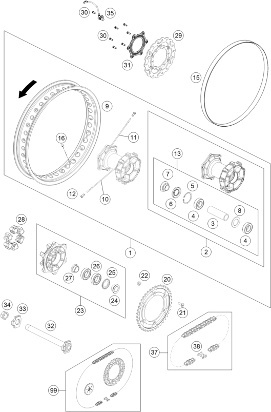 ROUE ARRIERE POUR 701 ENDURO 2024 EU